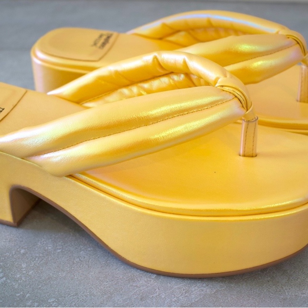 Jeffrey Campbell Metallic Gold Padded Thong Platform Sandals